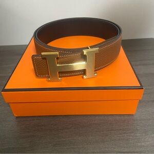 Hermes Brown Belt with Gold H Buckle